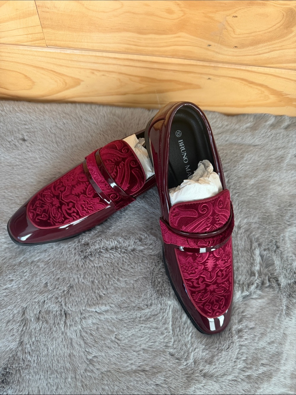 Bruno Marc Men's Tuxedo Patent Velvet Loafers Burgundy Size 10 NEW